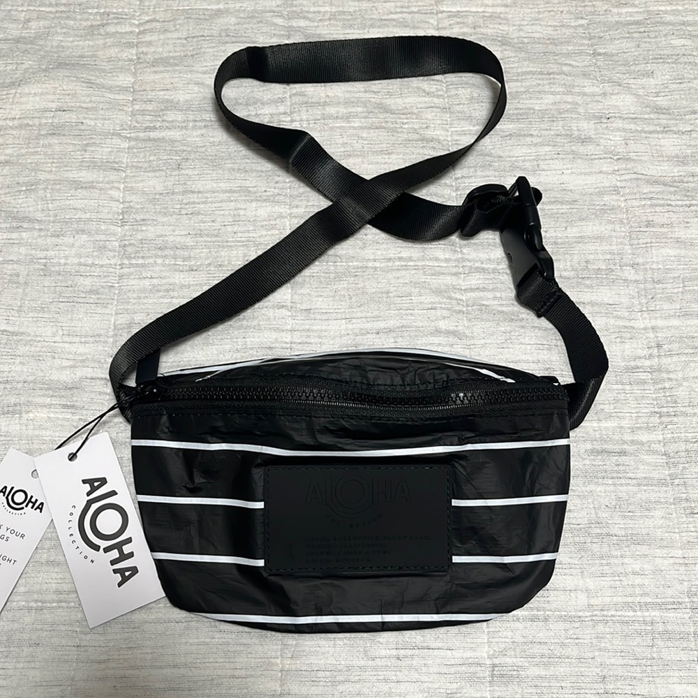 Aloha mini hip bag! Tags on, brand new. Black with white stripes.